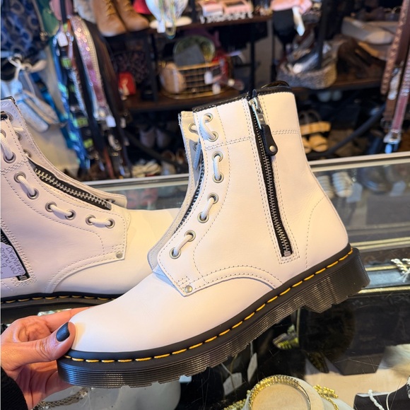 White Dr. Martens Combat Boots - Picture 3 of 6